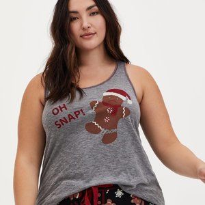 NWT Grey Gingerbread Racerback Slub Sleep Tank 3 3x Christmas Holiday Pajamas